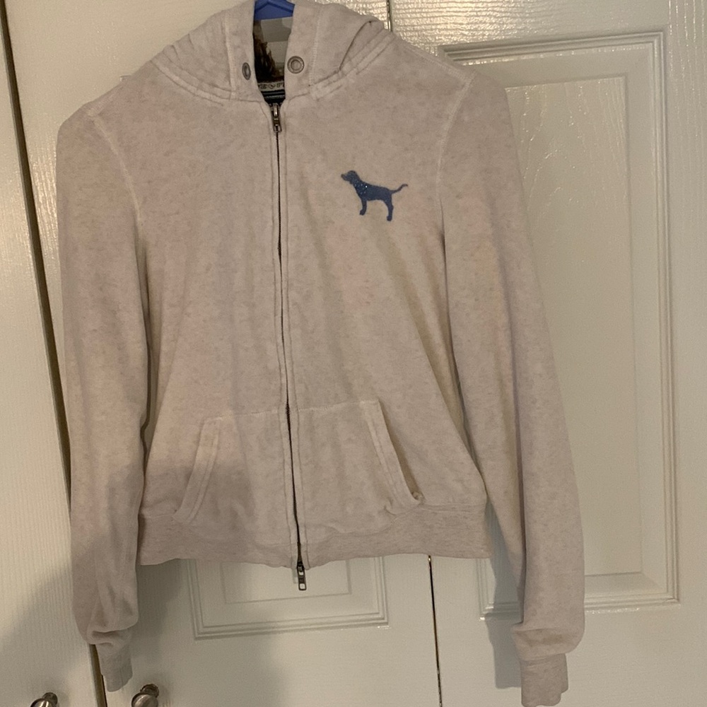 Pink Full Zip Velour Hoodie with Faux Fur Hood - Size Small
